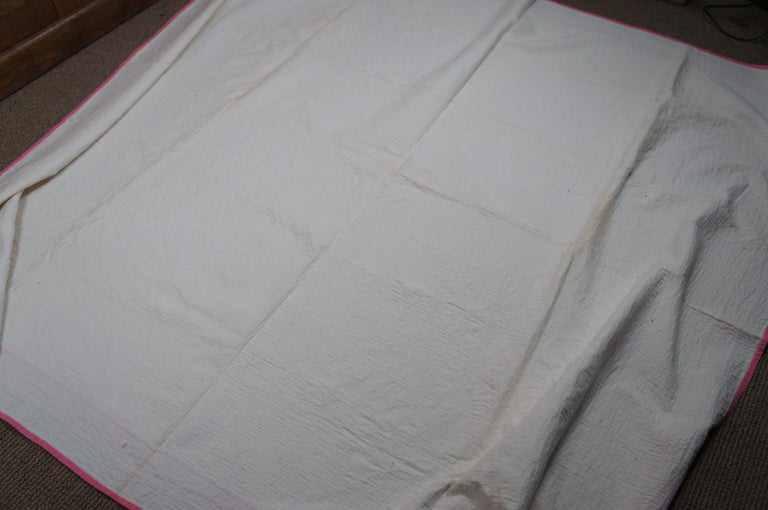 Antique Hand Stitched Rose of Sharon Quilt Bedspread Pink Green For Sale at 1stDibs pink and