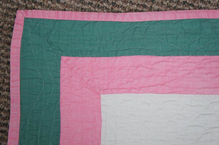 Antique Hand Stitched Rose of Sharon Quilt Bedspread Pink Green For Sale at 1stDibs pink and