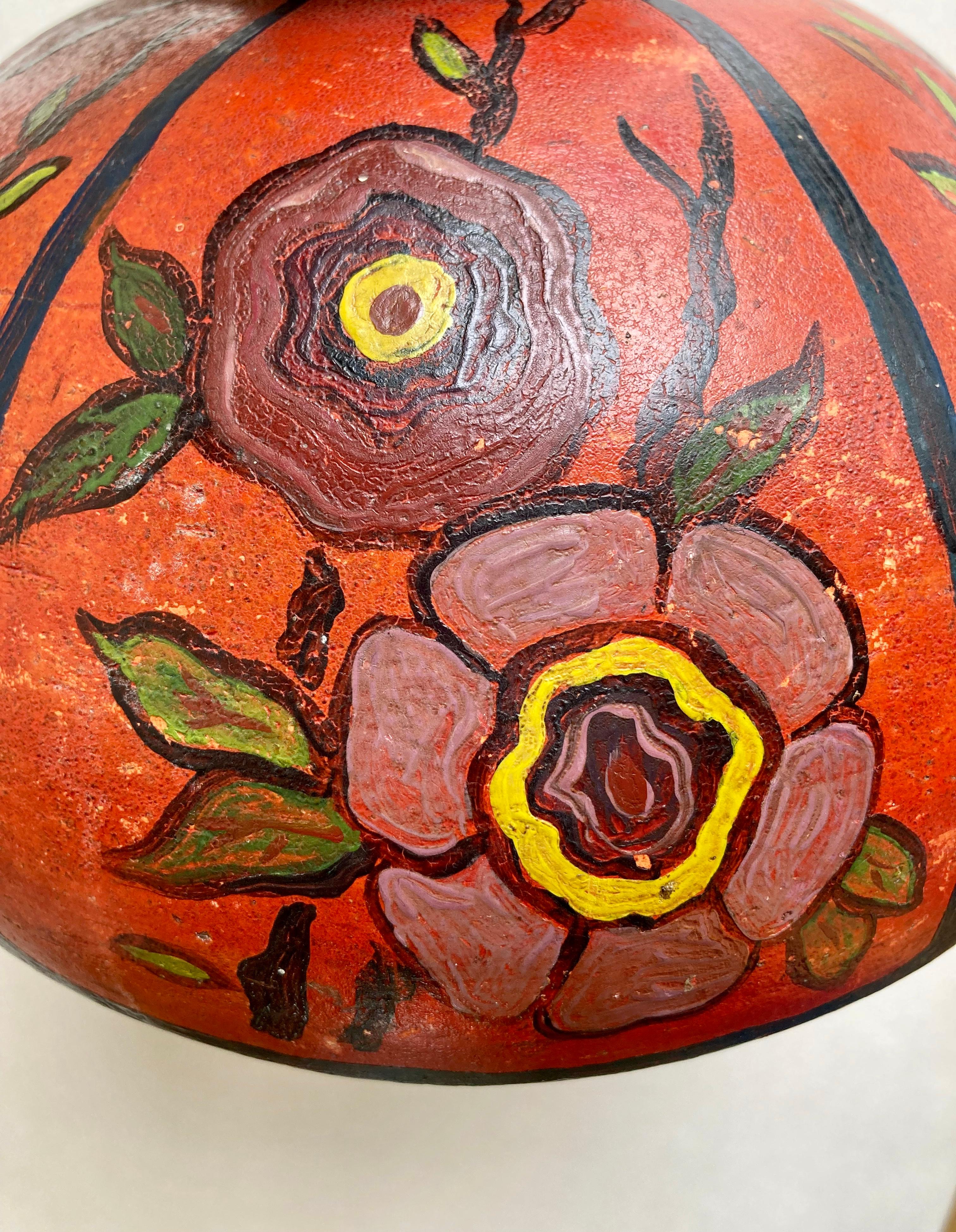 Antique Hand-Thrown and Hand-Painted Art Pottery Vase with Floral Motifs   For Sale 2
