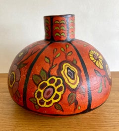 Antique Hand-Thrown and Hand-Painted Art Pottery Vase with Floral Motifs