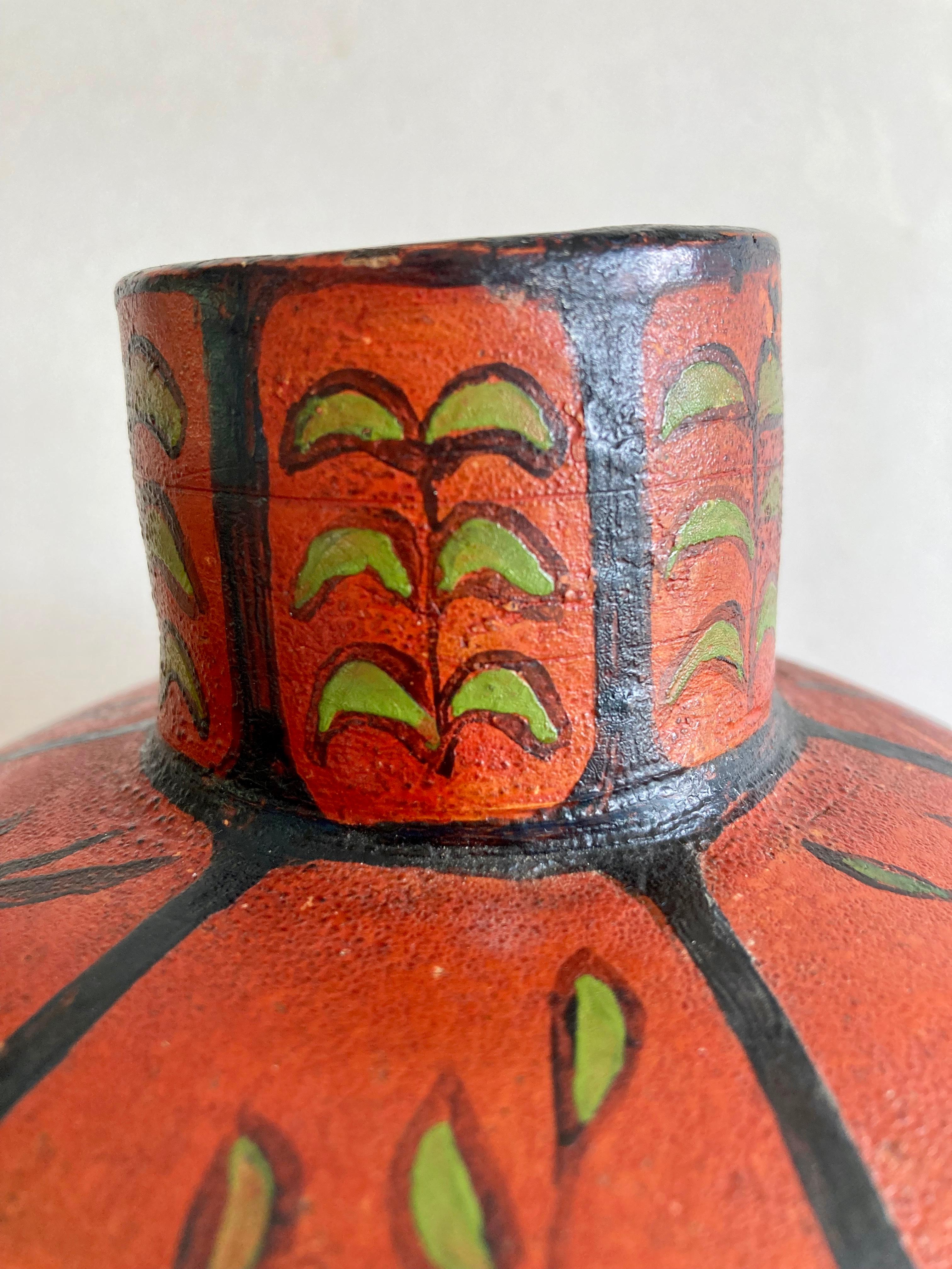 Art Deco Antique Hand-Thrown and Hand-Painted Art Pottery Vase with Floral Motifs   For Sale