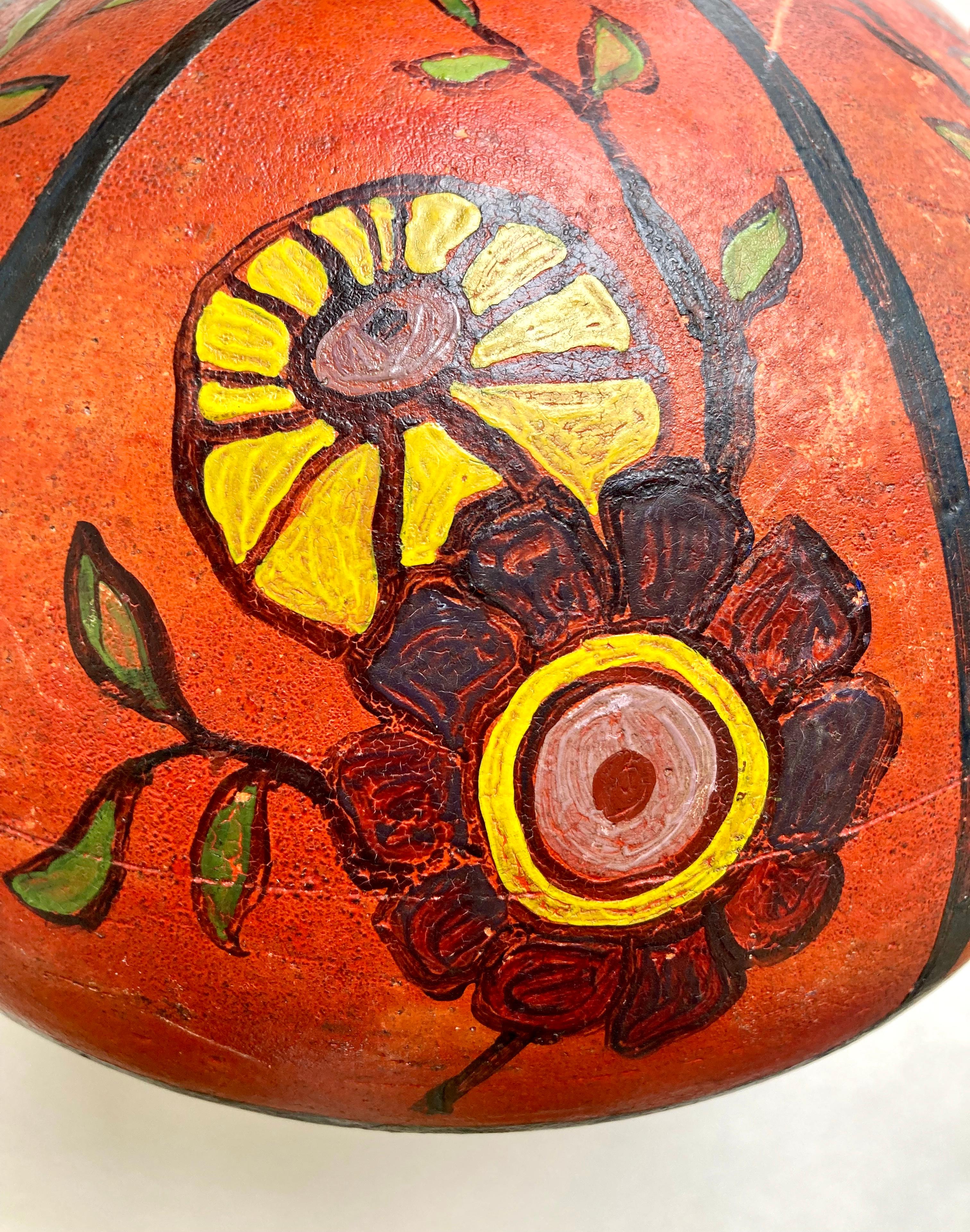 Ceramic Antique Hand-Thrown and Hand-Painted Art Pottery Vase with Floral Motifs   For Sale