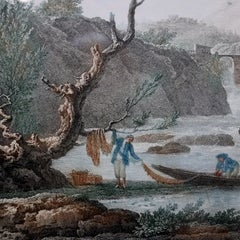 Hand Tinted French Harbor Fishing Scene Engraving after J. Vernet, circa 1870