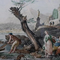 Hand Tinted French Harbor Fishing Scene Engraving after J. Vernet, circa 1870