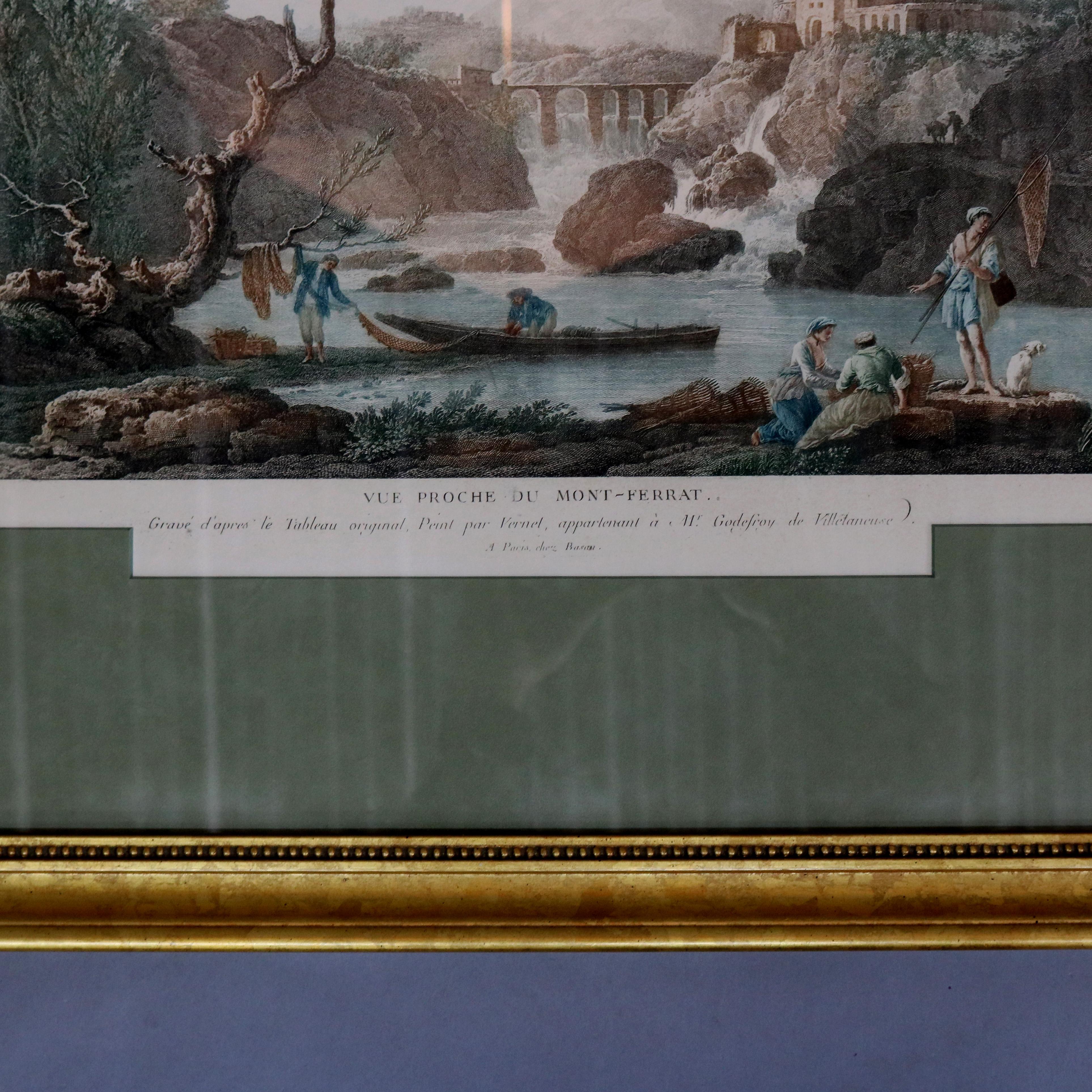 Hand Tinted French Harbor Fishing Scene Engraving after J. Vernet, circa 1870 3