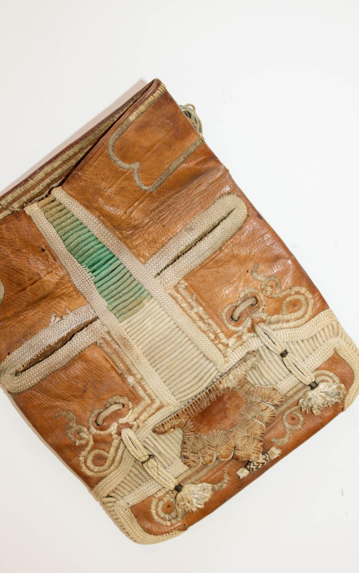 Antique Hand Tooled Leather African Tribal Moroccan Bag Collectible, 1940s For Sale 7
