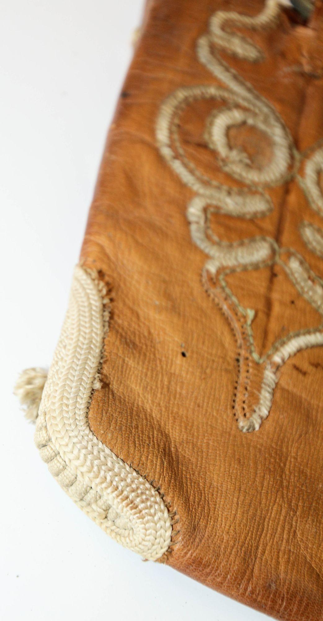 Antique Hand Tooled Leather African Tribal Moroccan Bag Collectible, 1940s For Sale 9