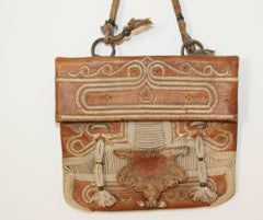 Antique Hand Tooled Leather African Tribal Moroccan Bag Collectible, 1940s