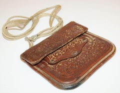 Antique Hand Tooled Leather Moroccan Bag Wall Decor