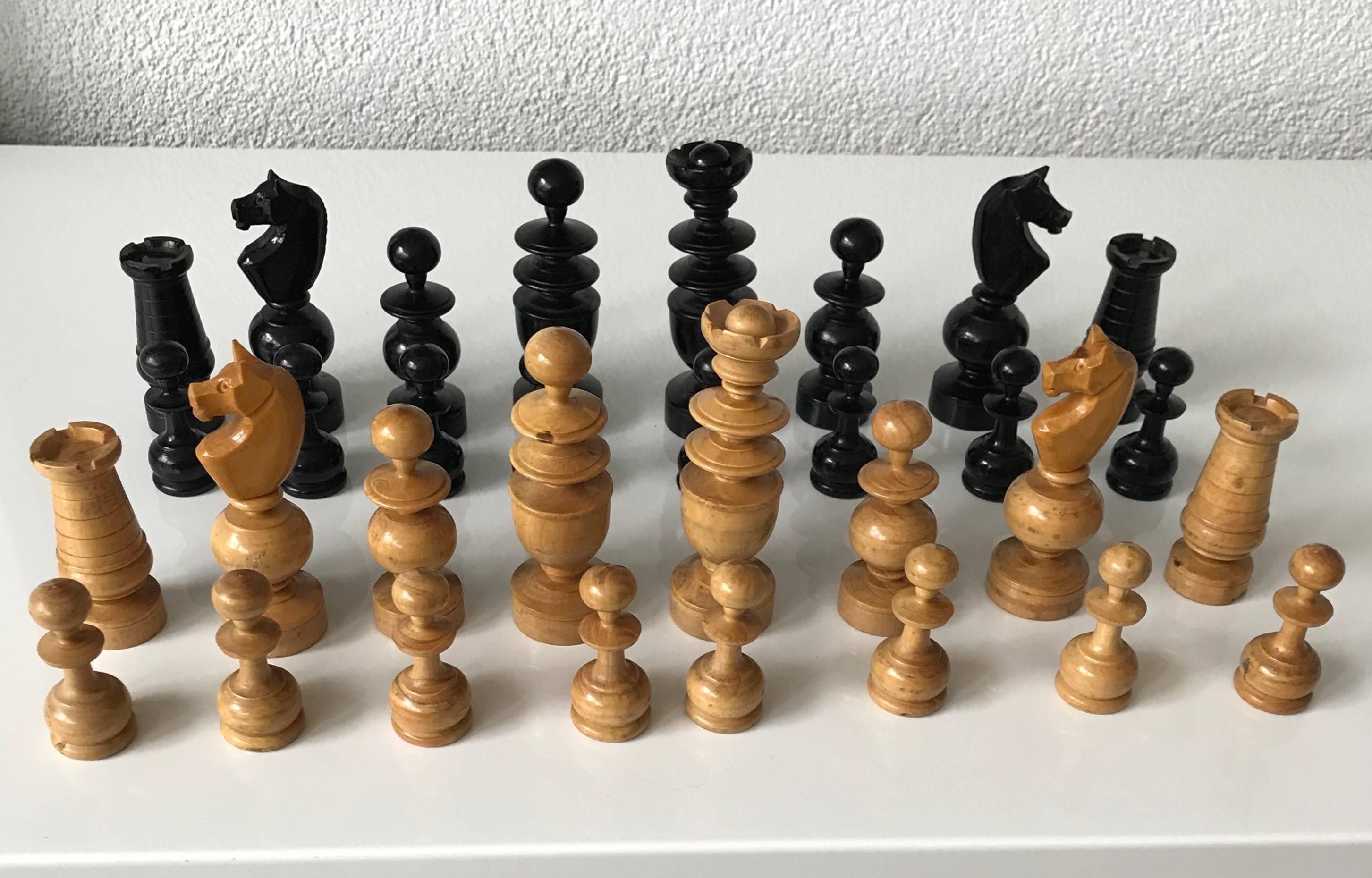 Antique Hand-Turned and Quality Carved Boxwood Chess Pieces/Set 4
