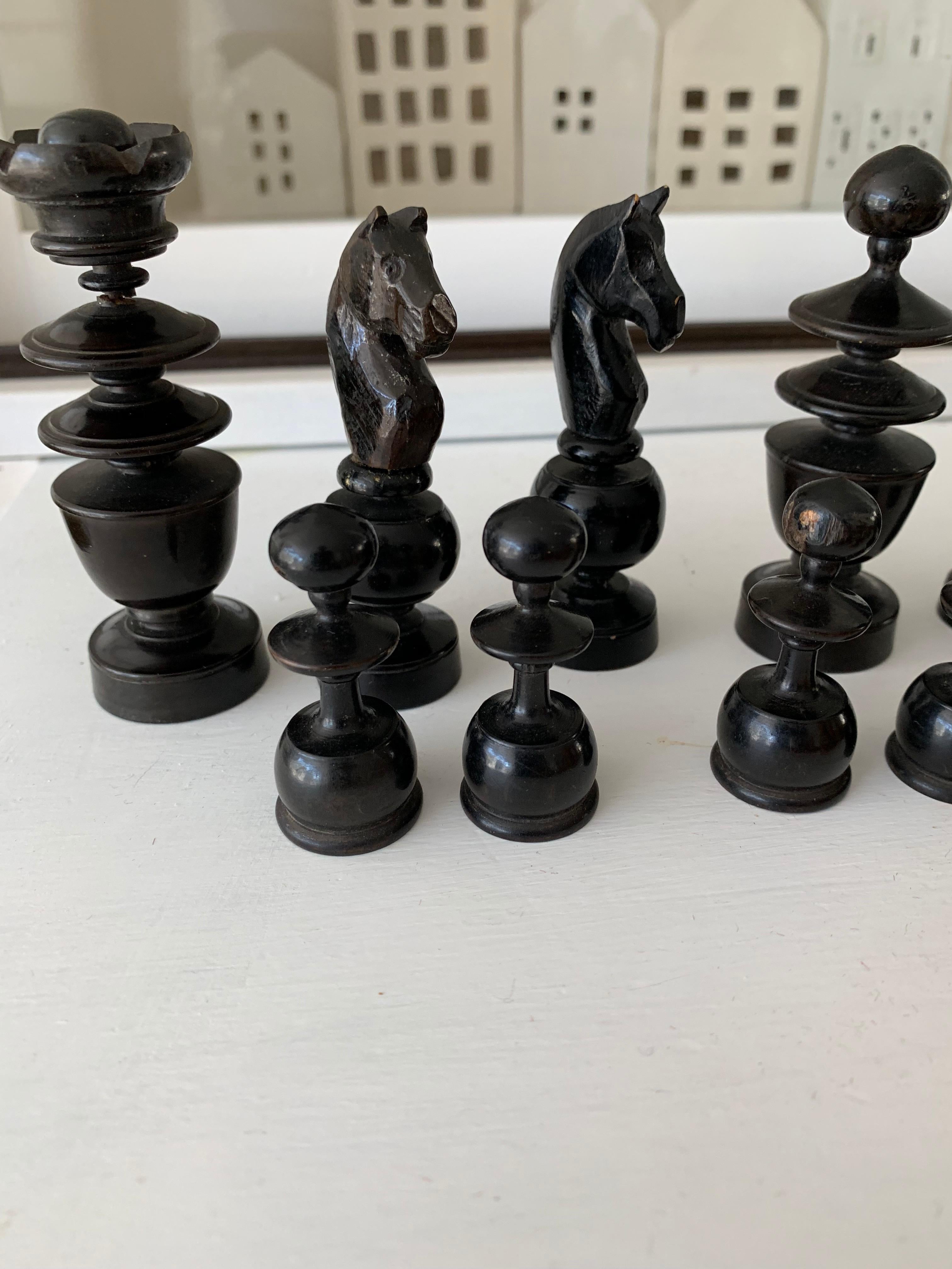 Antique Hand-Turned and Quality Carved, Complete Set of Boxwood Chess Pieces 5