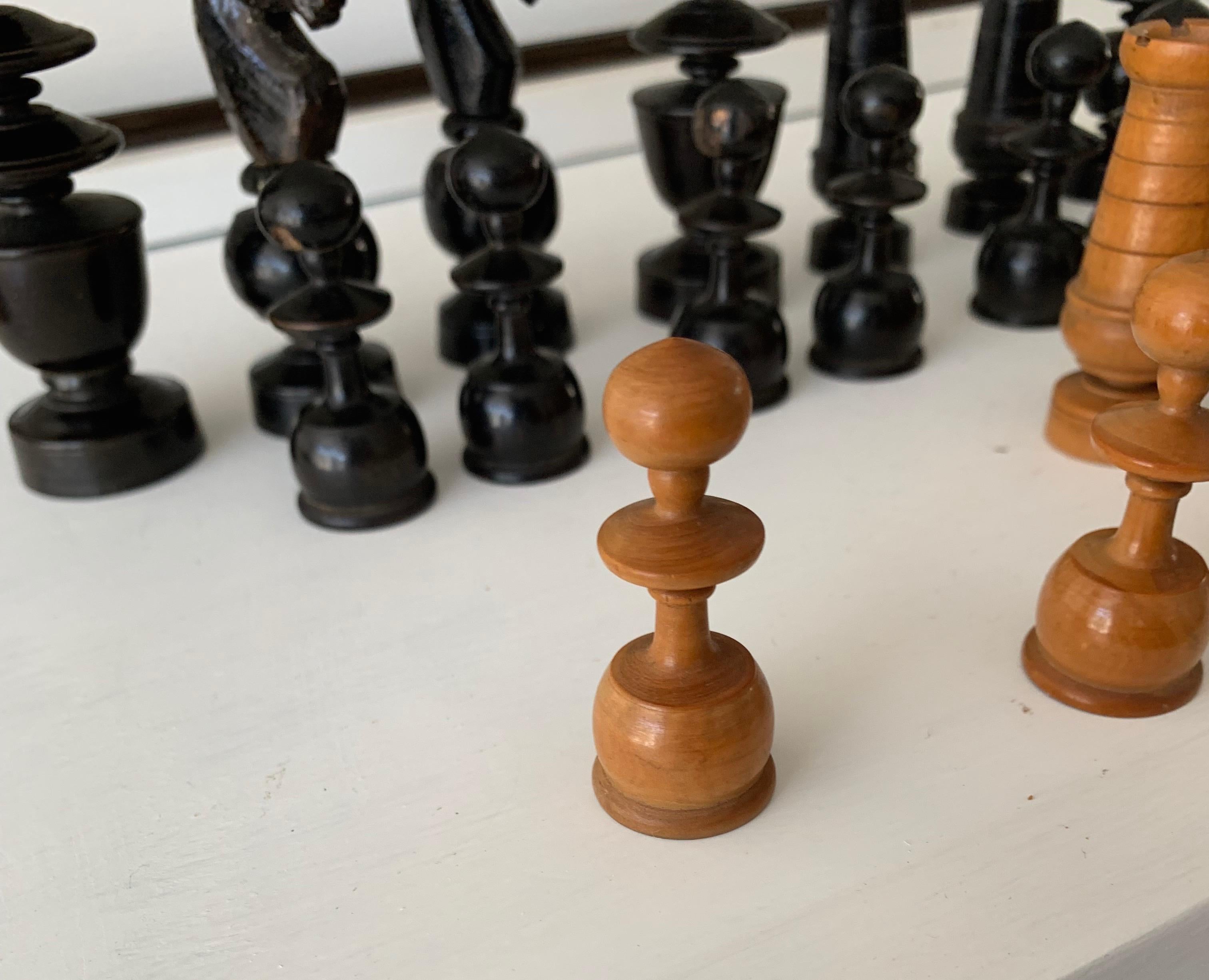 Antique Hand-Turned and Quality Carved, Complete Set of Boxwood Chess Pieces 11