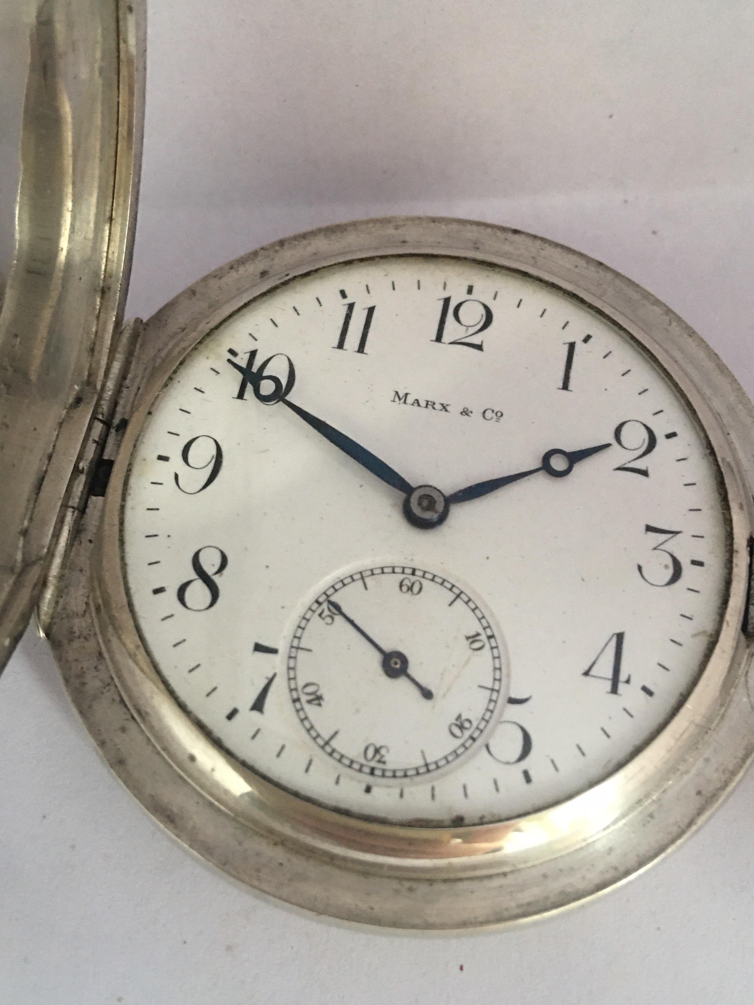 Antique Hand Winding Full Hunter Silver Pocket Watch For Sale 6