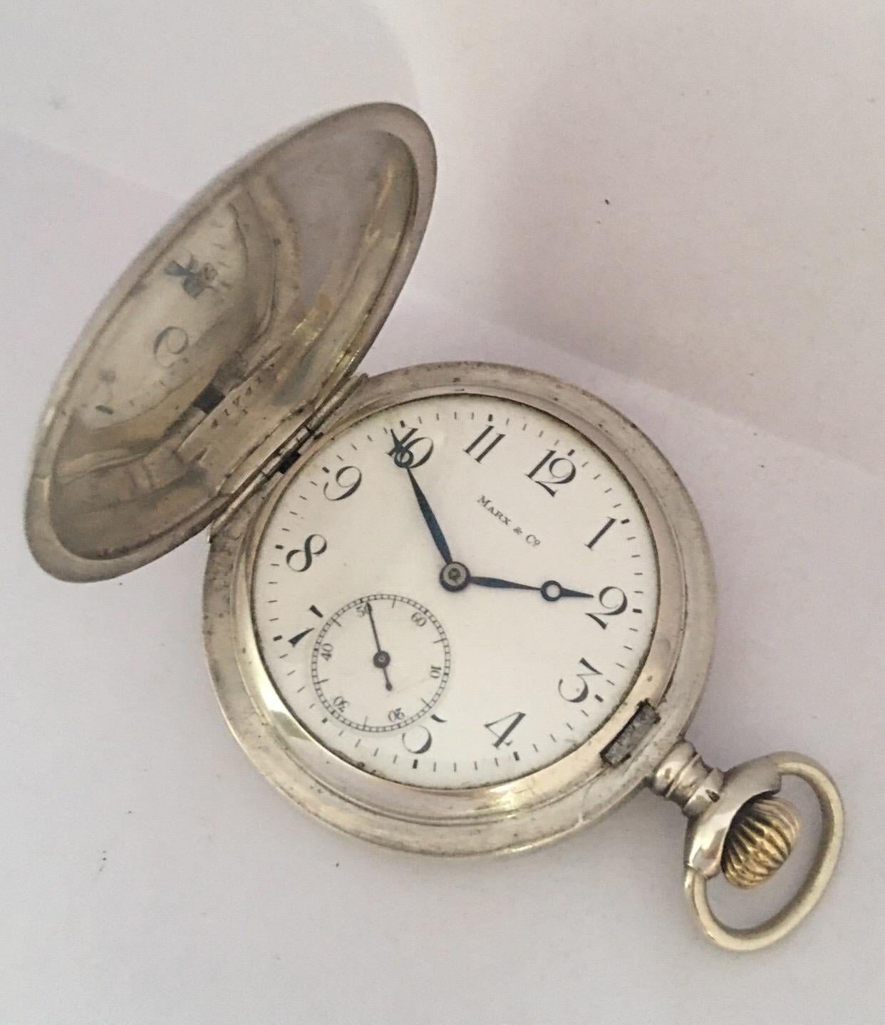 Antique Hand Winding Full Hunter Silver Pocket Watch For Sale 7