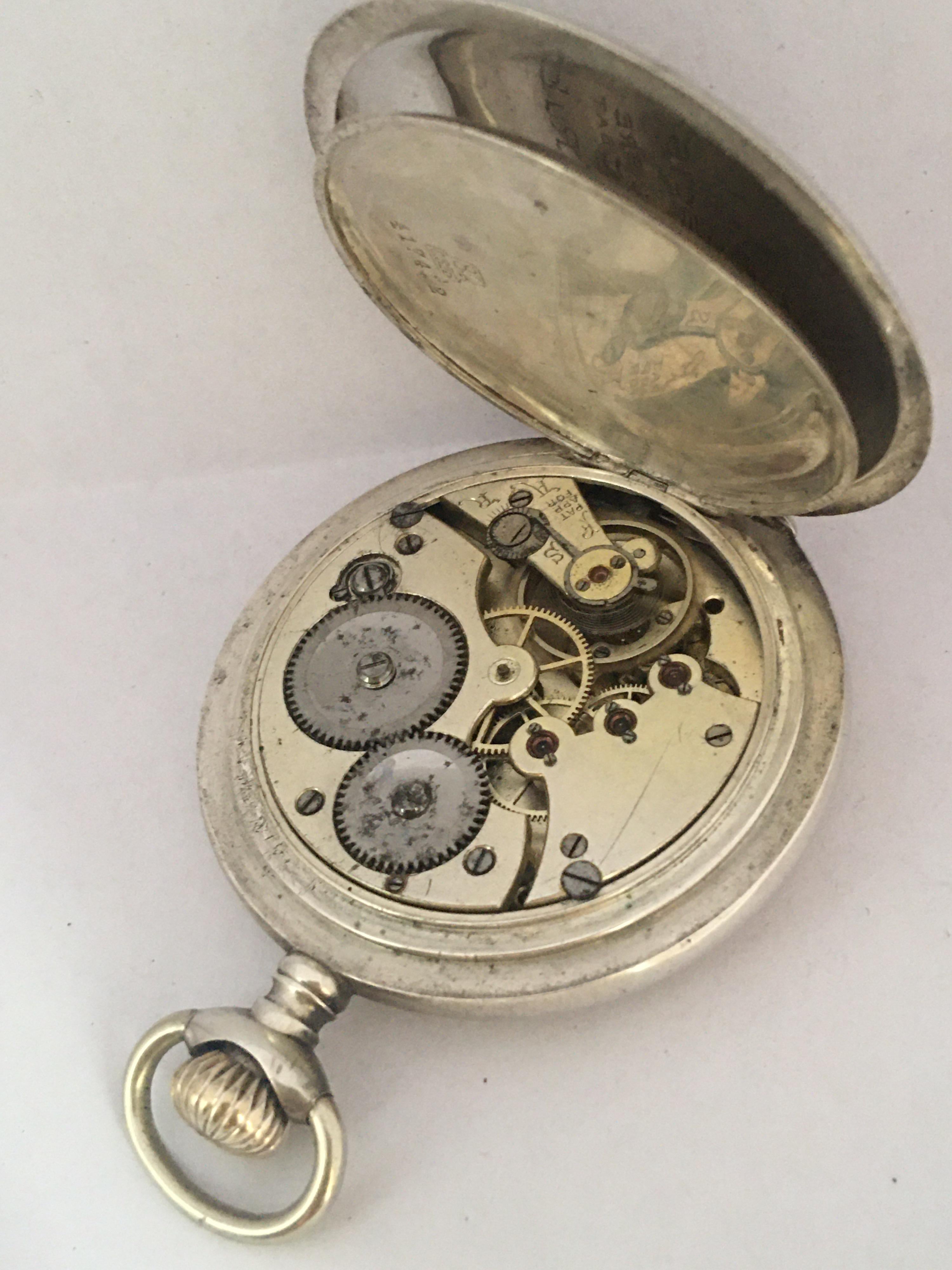 Antike Handaufzugs-Taschenuhr Full Hunter aus Silber im Angebot 3