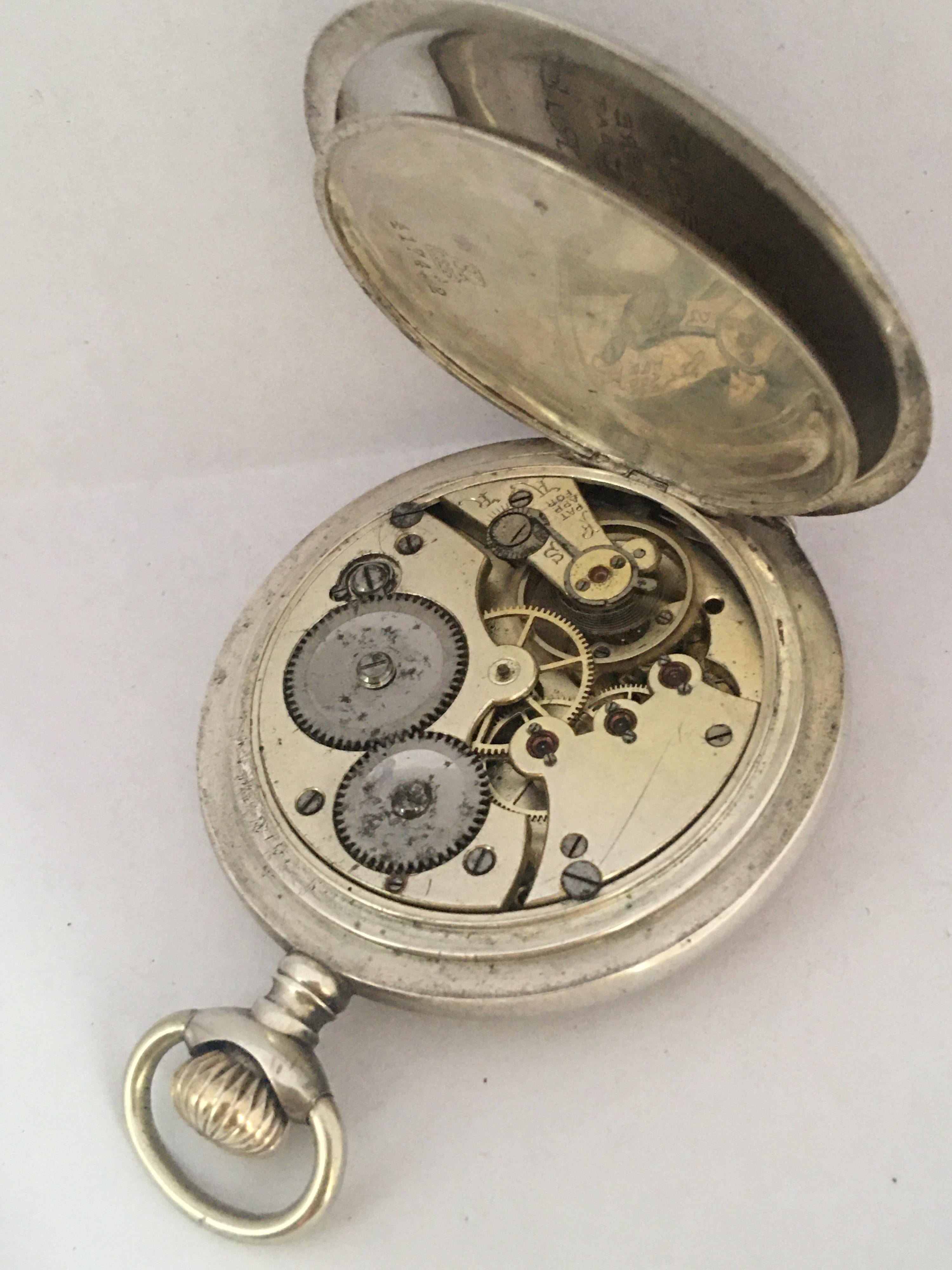 Antique Hand Winding Full Hunter Silver Pocket Watch For Sale 1