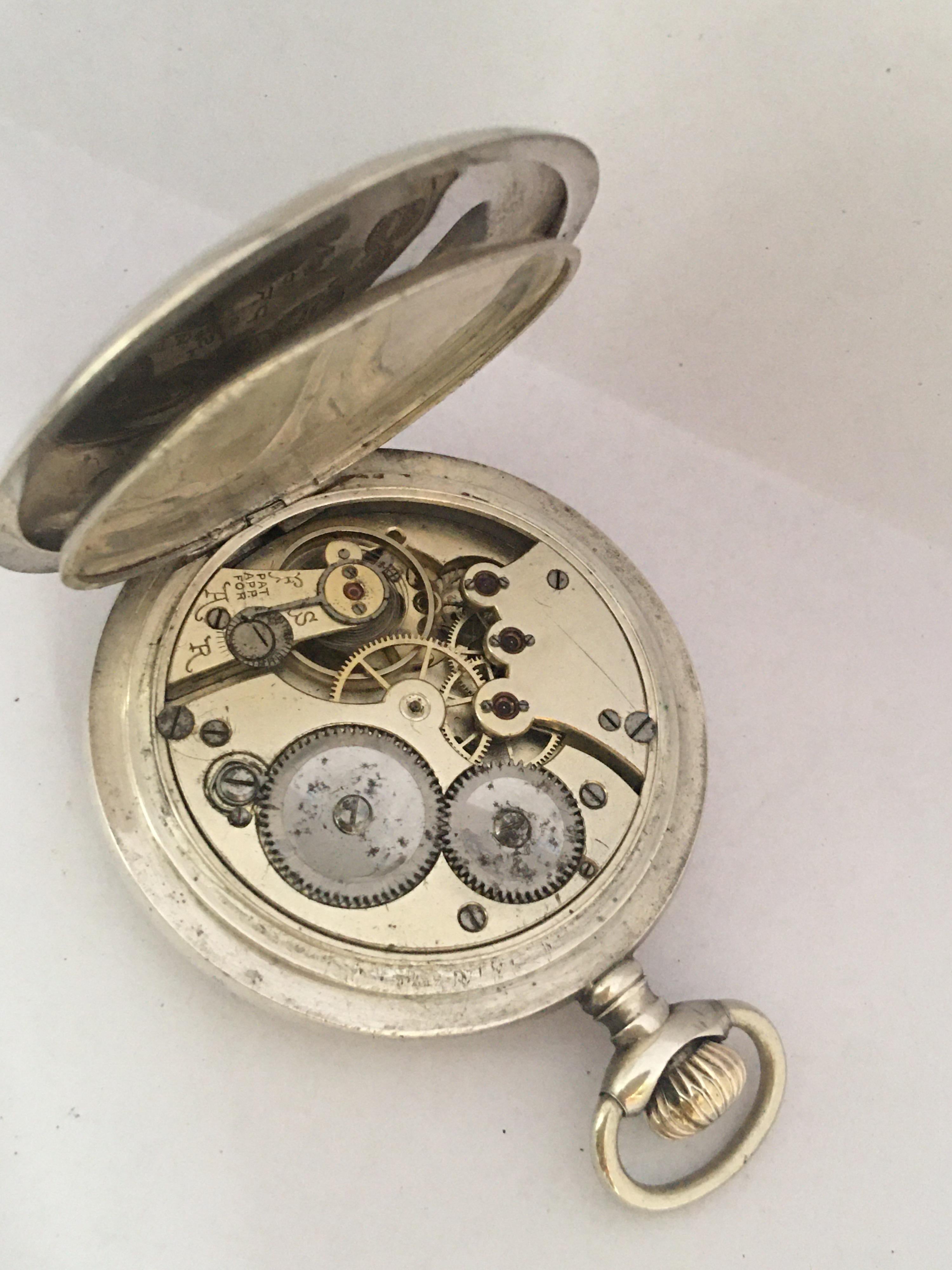 Antike Handaufzugs-Taschenuhr Full Hunter aus Silber im Angebot 4