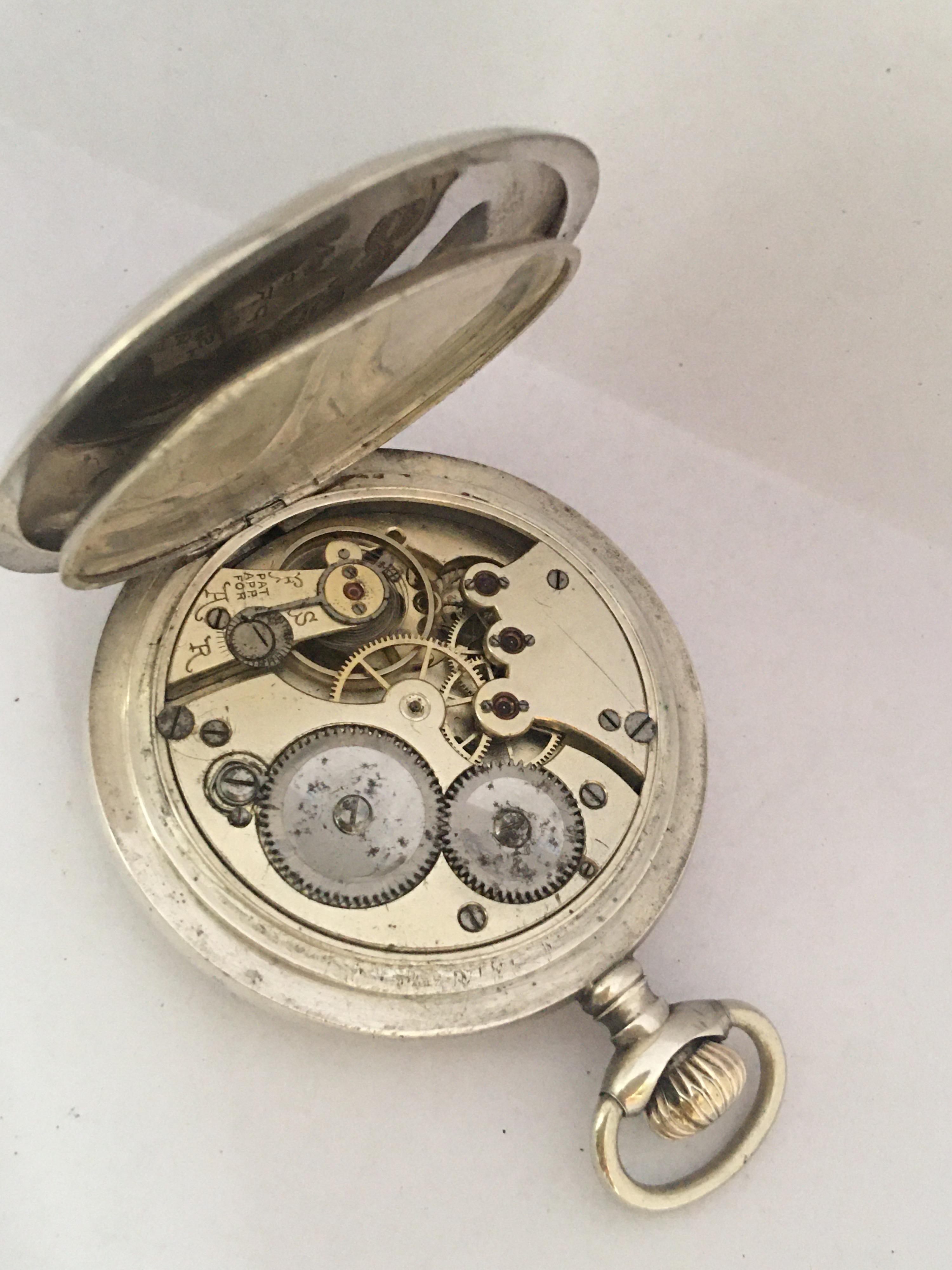 Antique Hand Winding Full Hunter Silver Pocket Watch For Sale 2