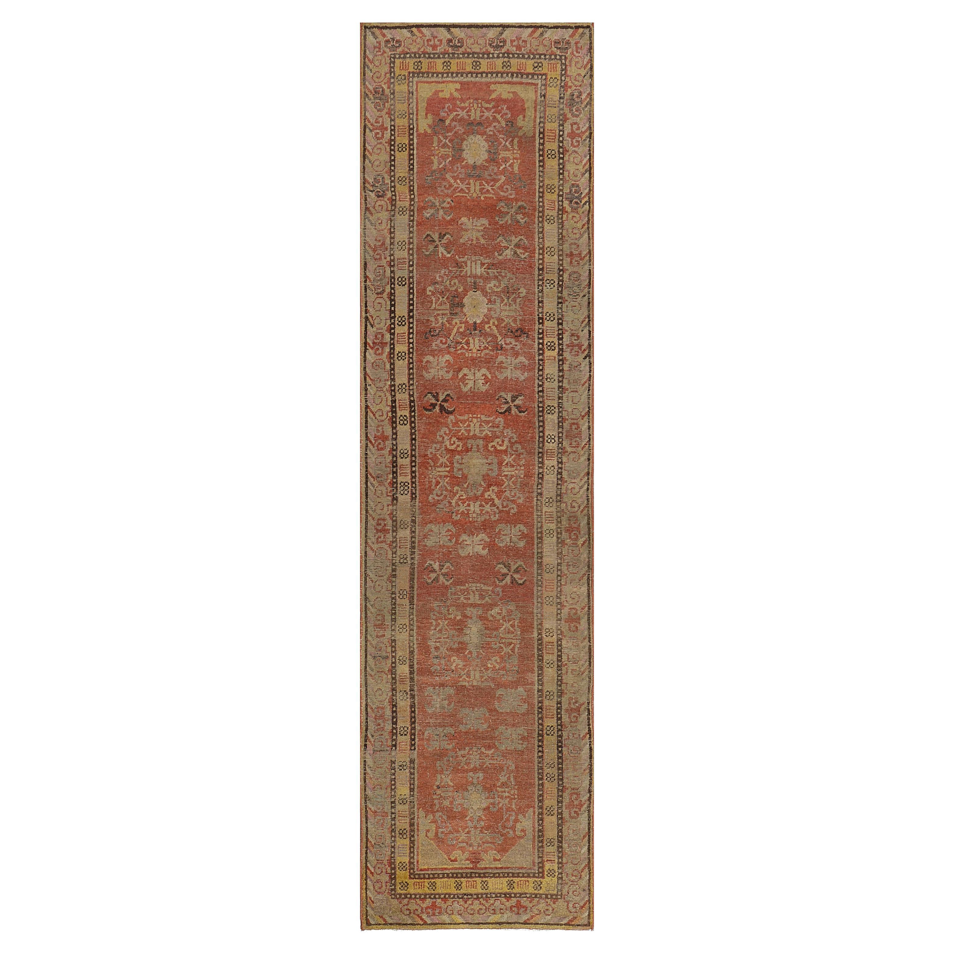 Antique Hand-Woven Brick-Red Traditional Wool Khotan Rug