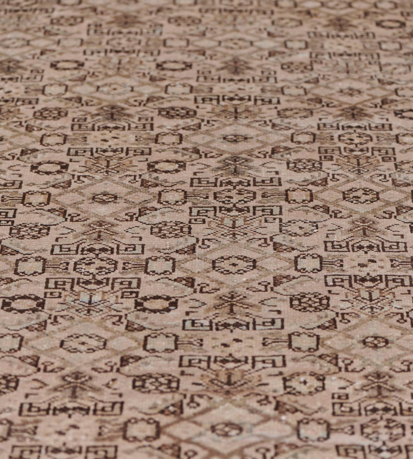 Antiker handgewebter persischer Malayer-Teppich aus brauner Wolle mit Herati-Muster 10'8 