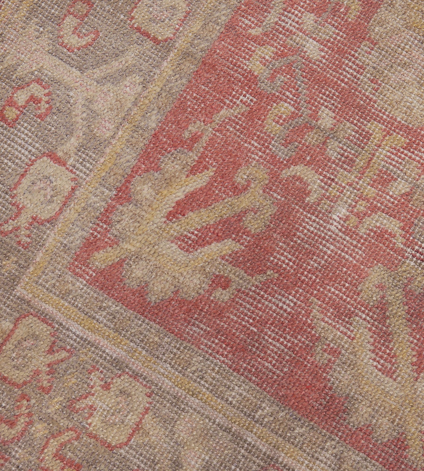 Antique Hand-Woven Coral-Red Floral Khotan Runner In Good Condition For Sale In West Hollywood, CA