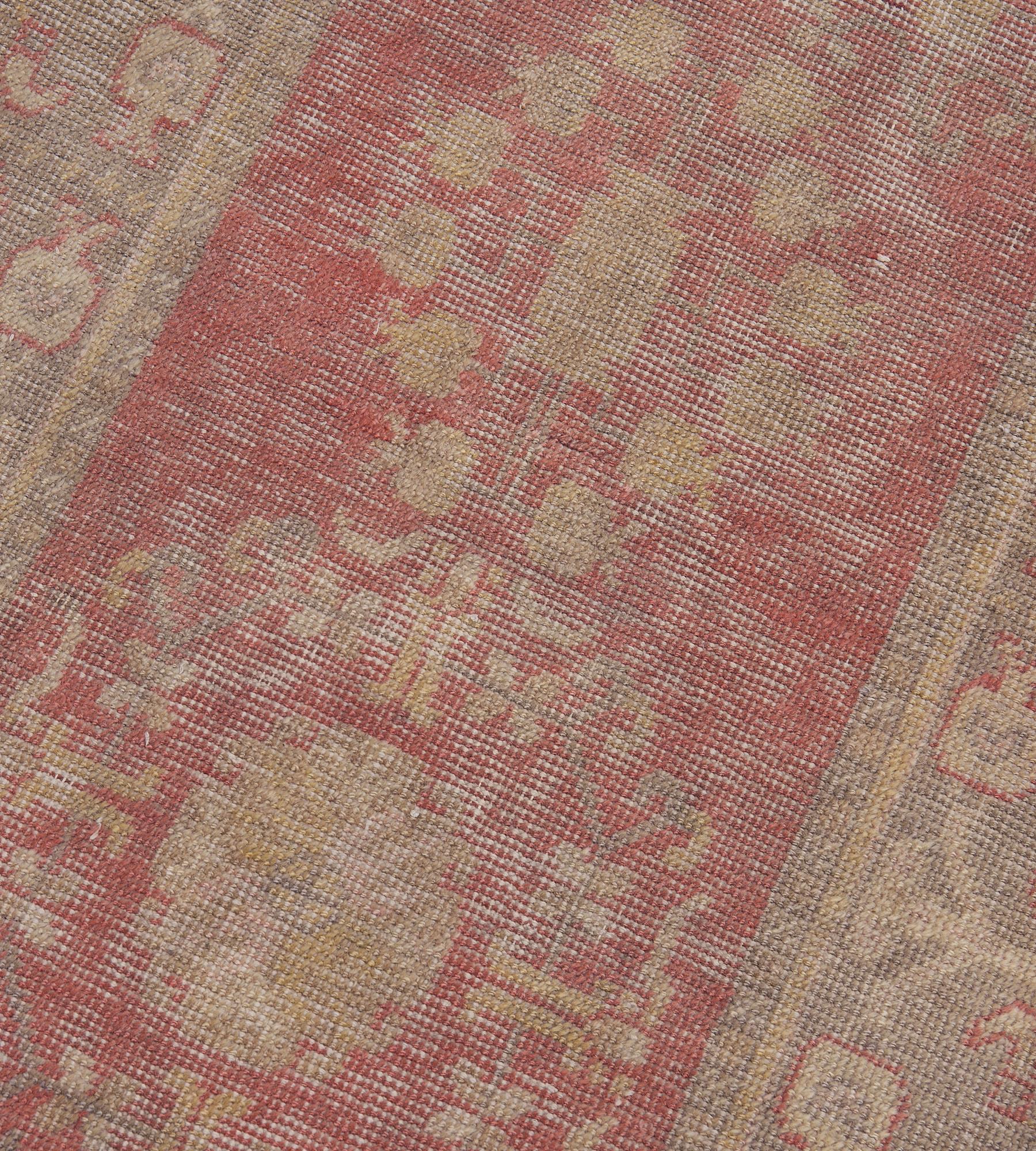 20th Century Antique Hand-Woven Coral-Red Floral Khotan Runner For Sale