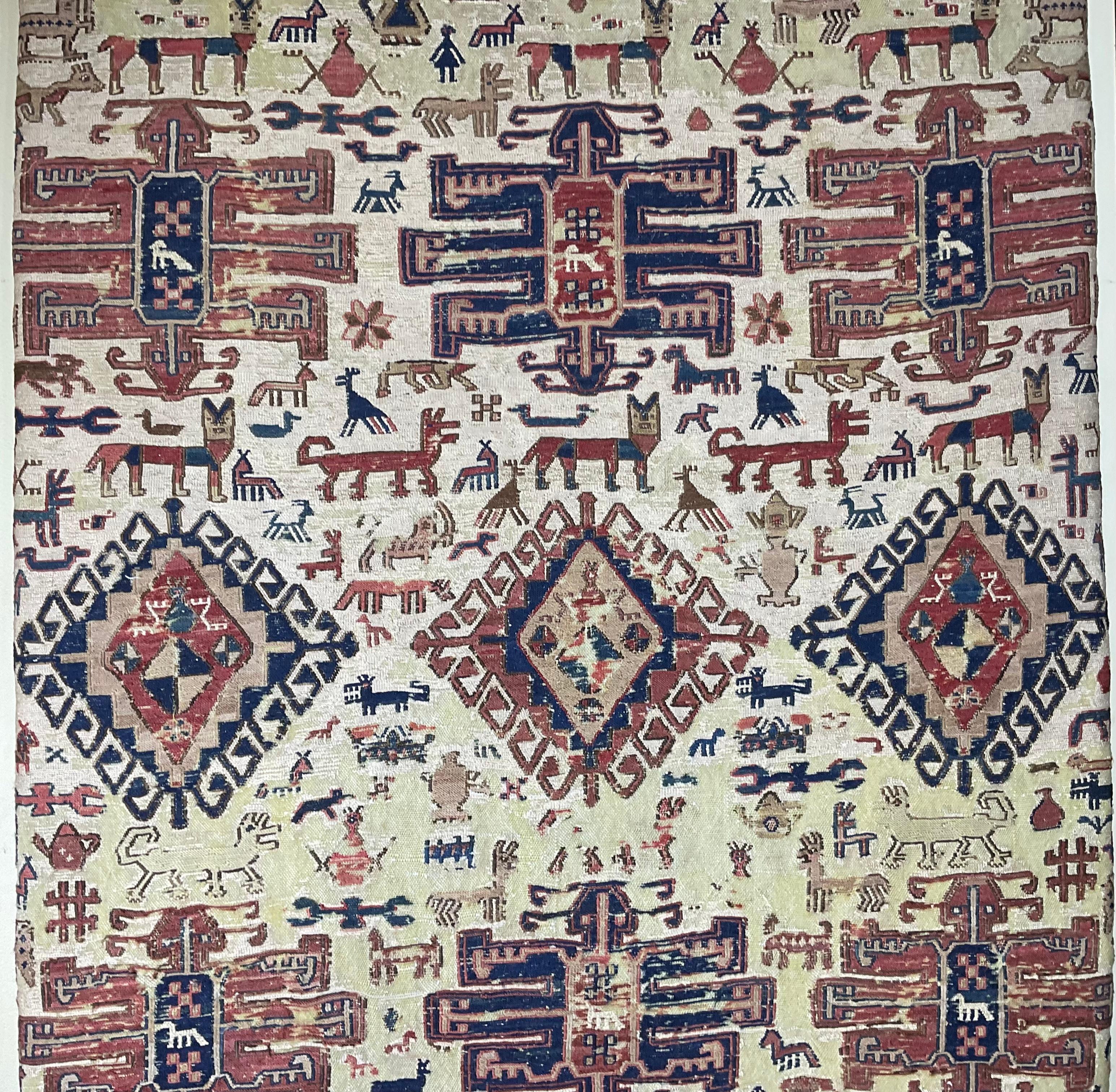 Azerbaijani Antique Hand Woven Flat-Weave Rug Wall Hanging For Sale