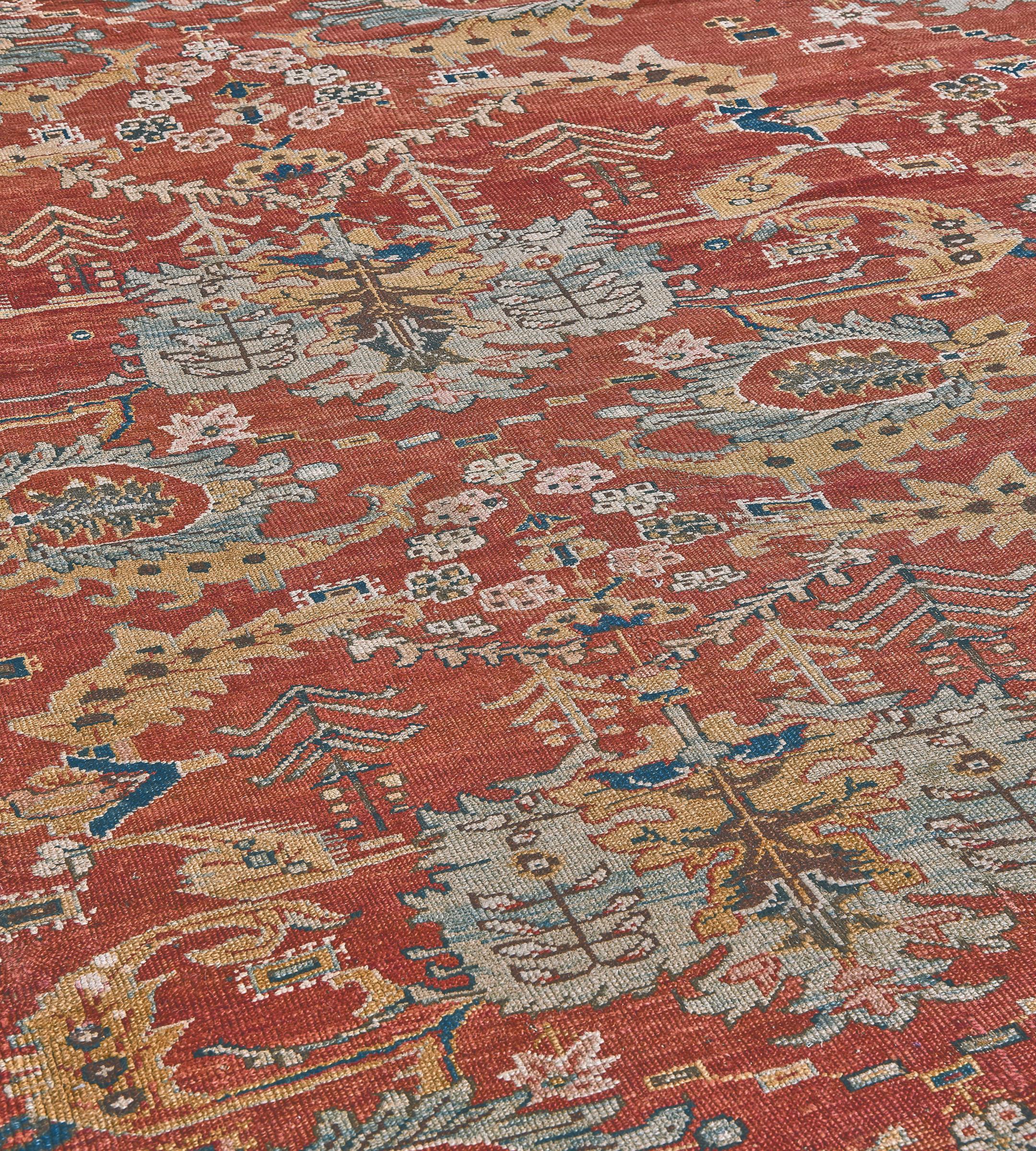 Bakshaish Antique Hand-woven Floral Red Persian Bakhshaish Rug 12'9