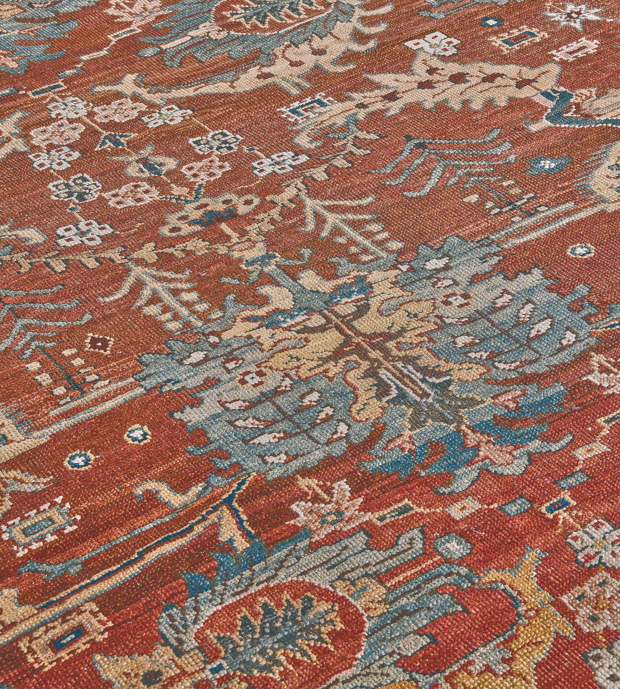 Antique Hand-woven Floral Red Persian Bakhshaish Rug 12'9