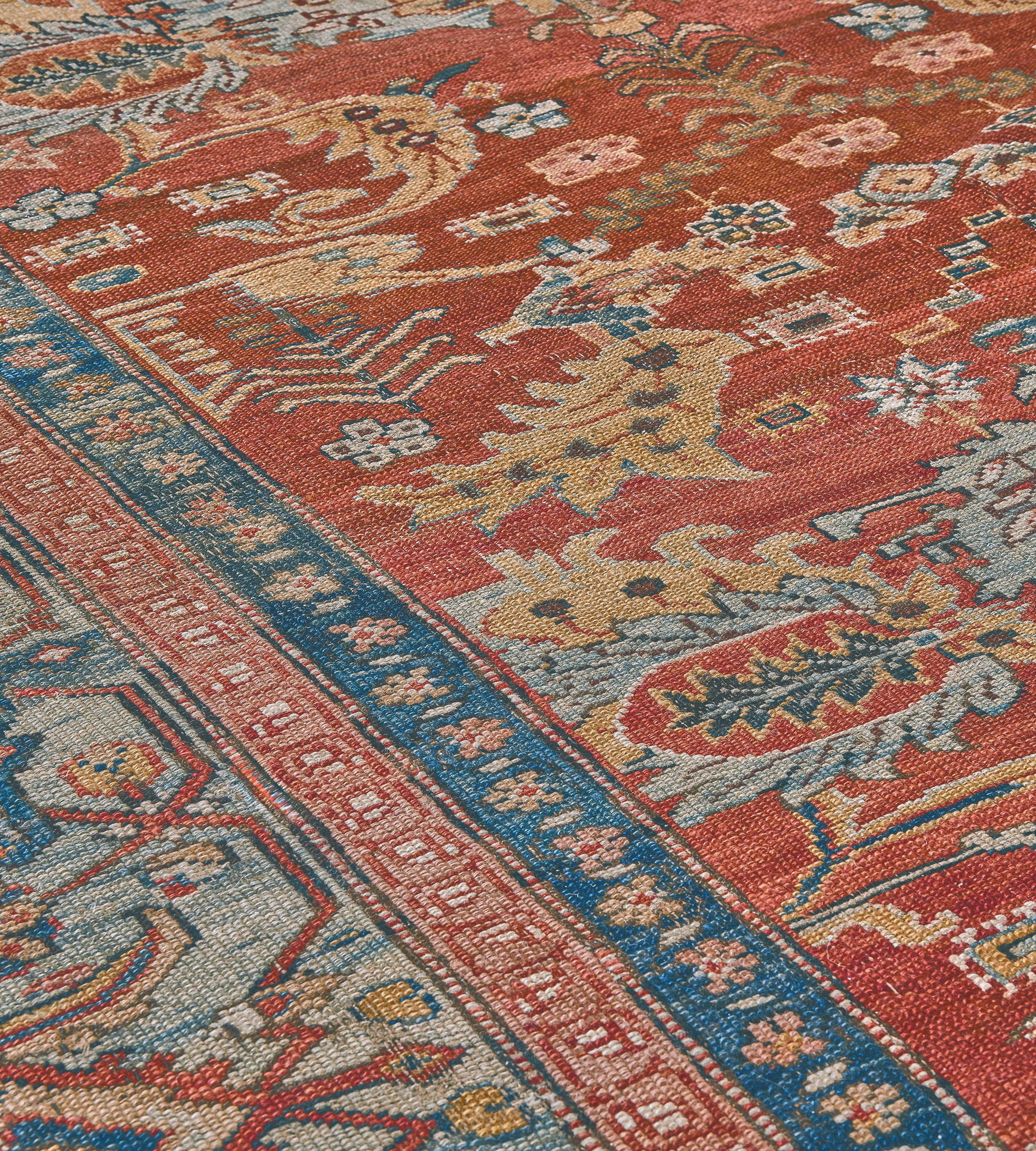 20th Century Antique Hand-woven Floral Red Persian Bakhshaish Rug 12'9