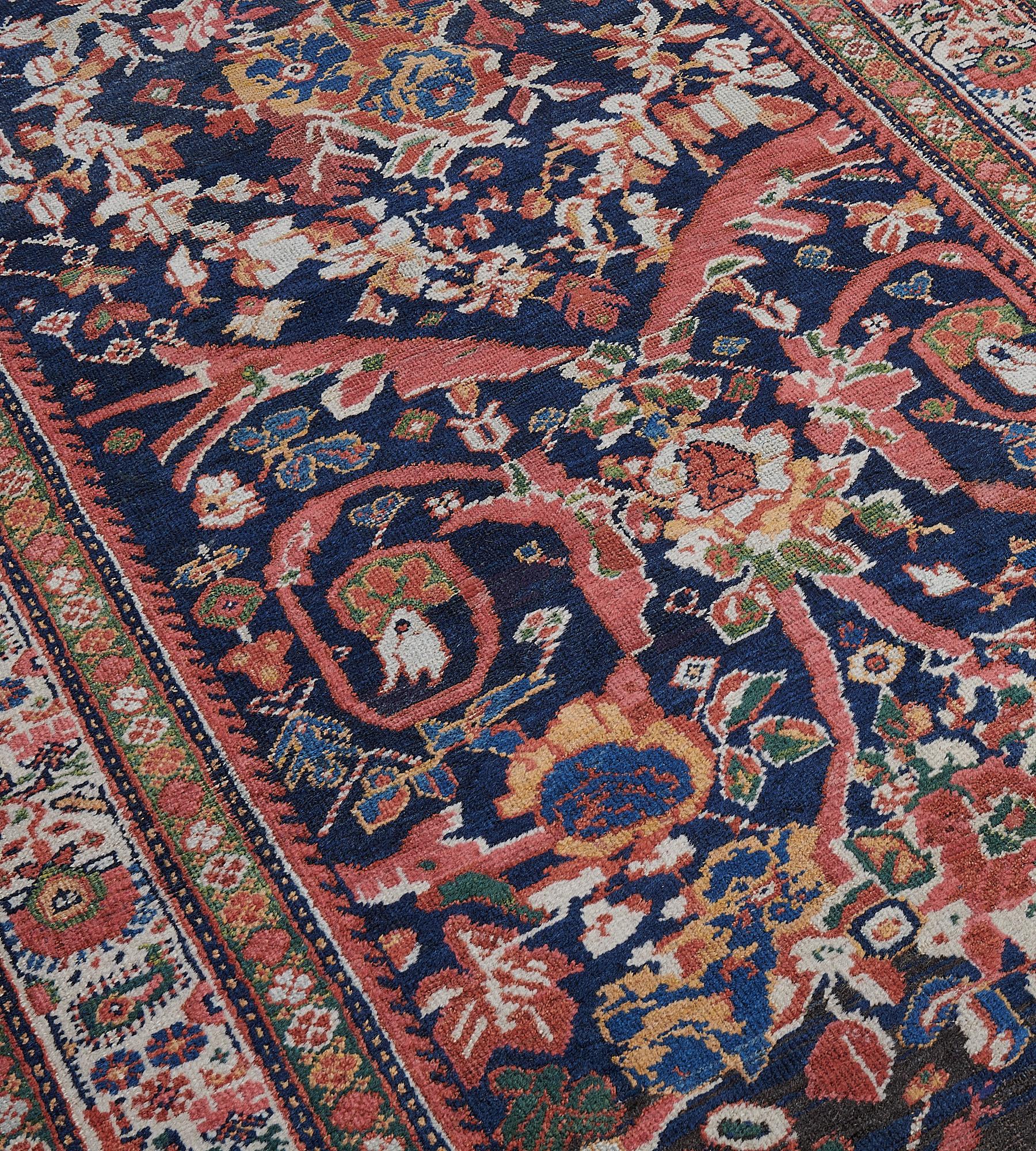 Antique Hand-Woven Indigo-Blue Floral Sultanabad Runner  In Good Condition For Sale In West Hollywood, CA