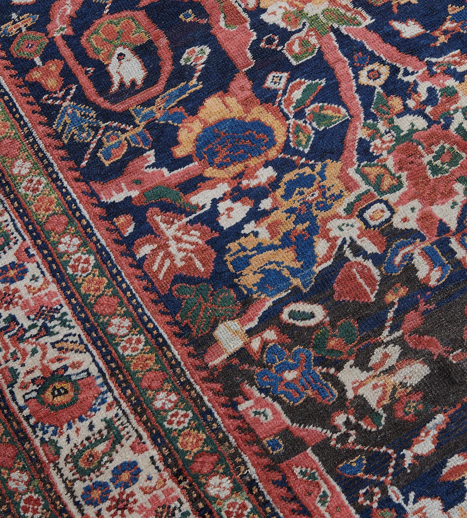 19th Century Antique Hand-Woven Indigo-Blue Floral Sultanabad Runner  For Sale