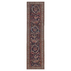 Antique Hand-Woven Indigo-Blue Floral Sultanabad Runner