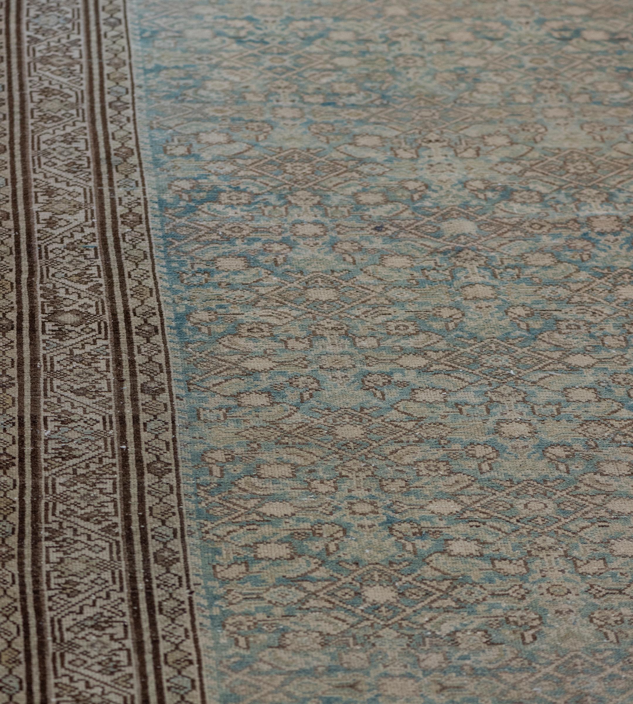 Antique Hand-Woven Light-Blue Wool Persian Malayer Runner In Good Condition For Sale In West Hollywood, CA