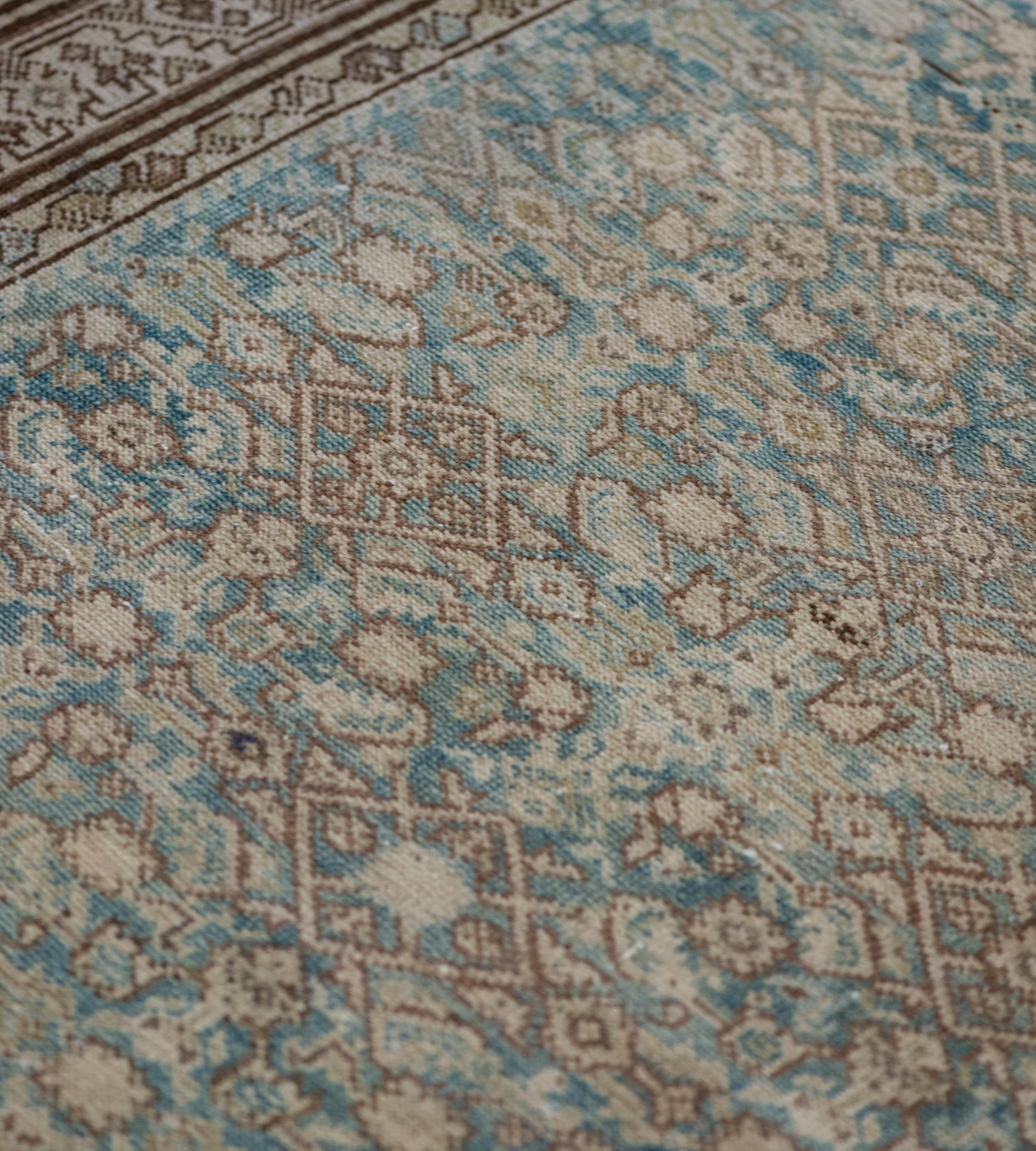 19th Century Antique Hand-Woven Light-Blue Wool Persian Malayer Runner For Sale