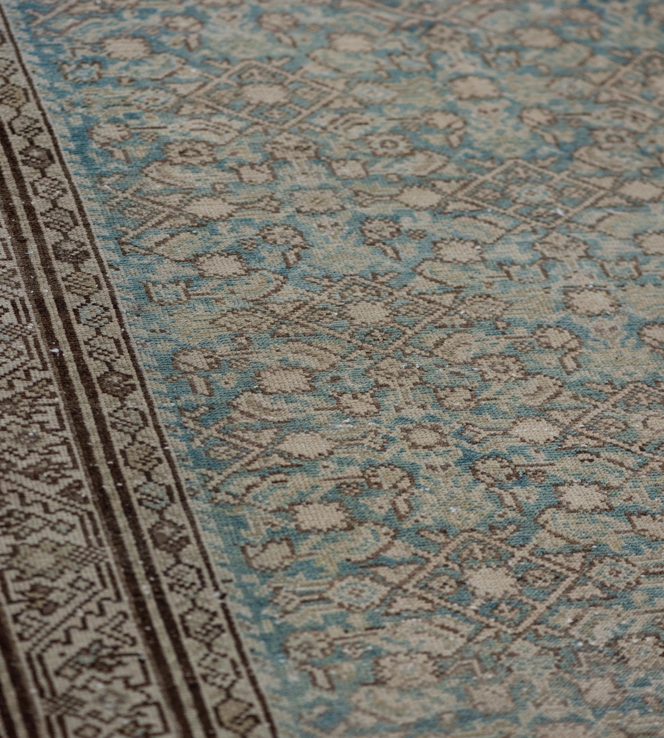 Antique Hand-Woven Light-Blue Wool Persian Malayer Runner For Sale 1