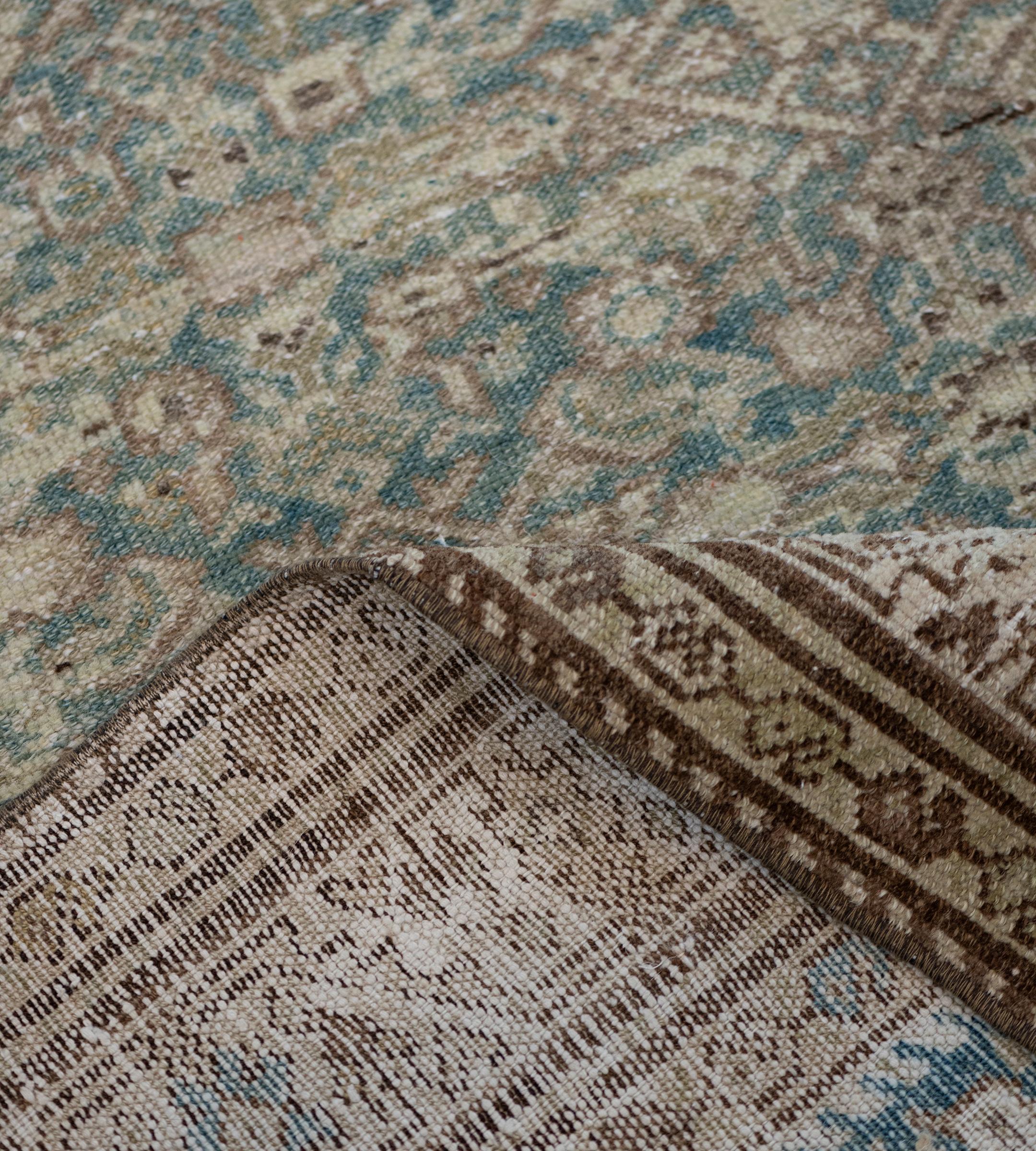 Antique Hand-Woven Light-Blue Wool Persian Malayer Runner For Sale 2