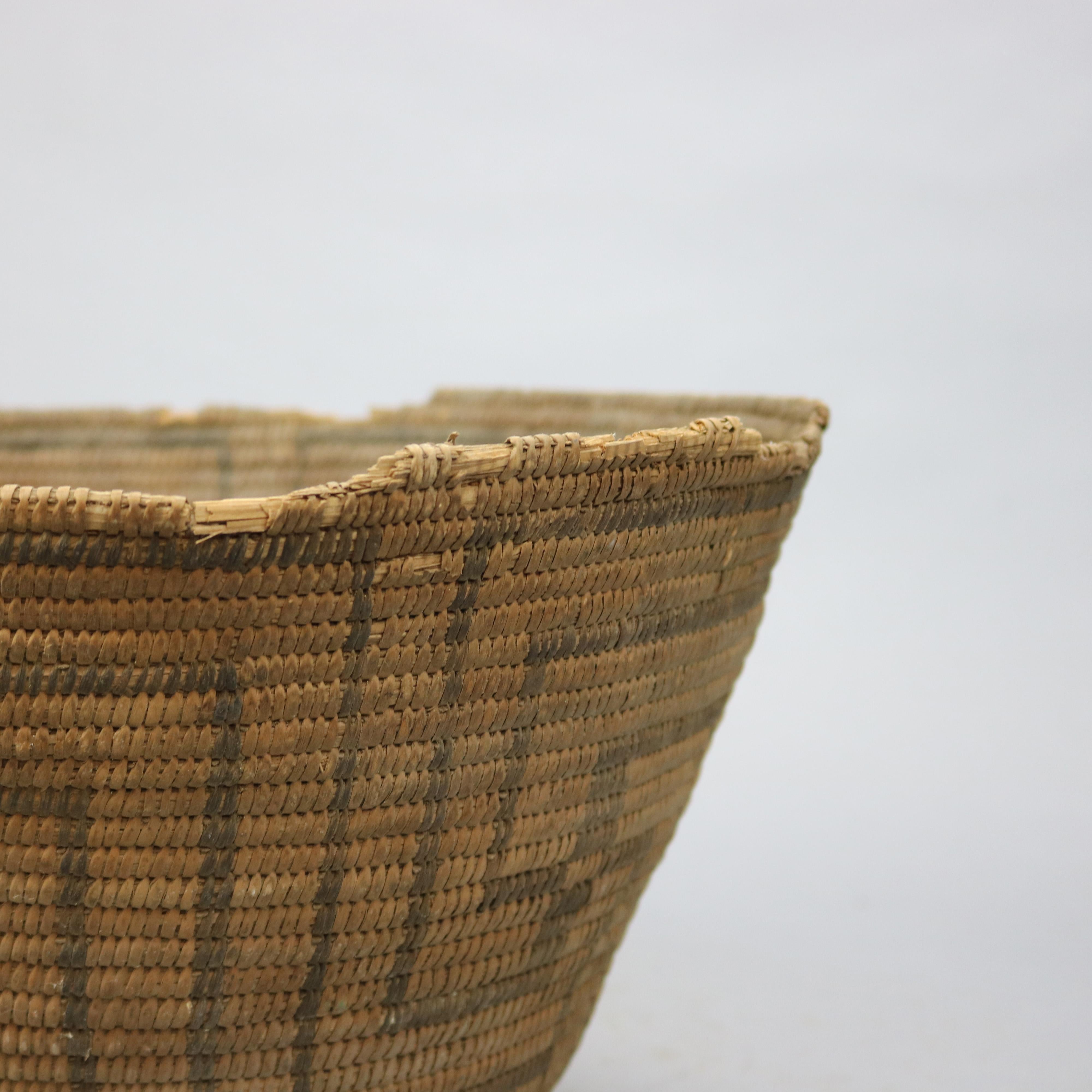 Hand-Woven Antique Hand Woven Navajo Indian Basket, Whirling Log Good Luck Design, c1920