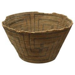 Antique Hand Woven Navajo Indian Basket, Whirling Log Good Luck Design, c1920