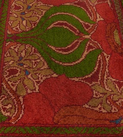 Antique Hand-woven Red Floral Irish Donegal Voysey Runner