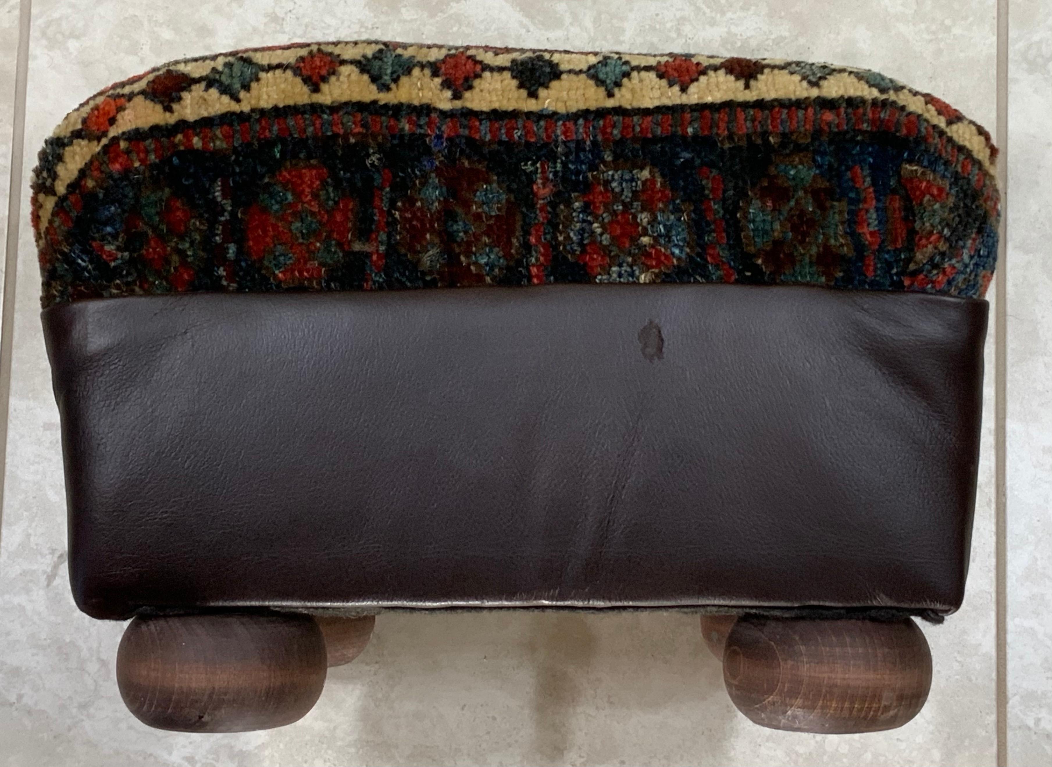 Antique Hand Woven Rug Upholstered Foot Stool For Sale 1