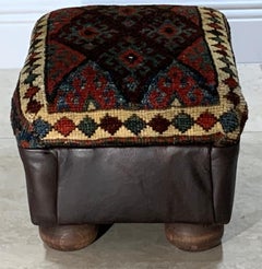 Antique Hand Woven Rug Upholstered Foot Stool
