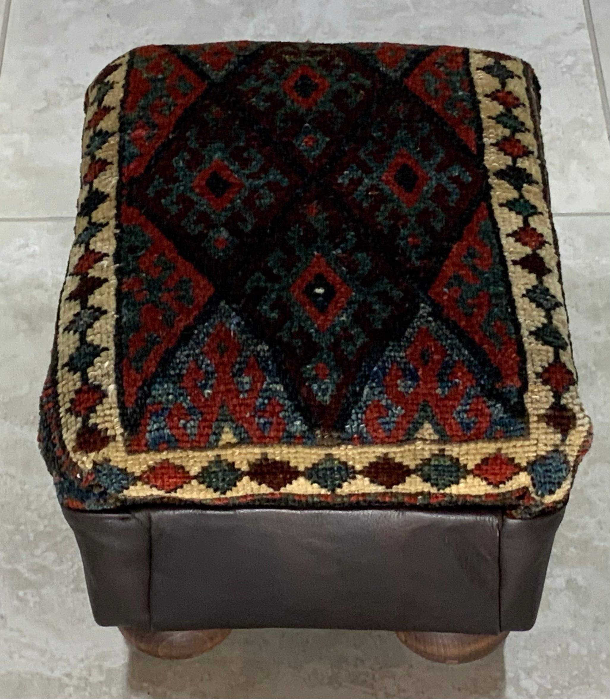 Mid-20th Century Antique Hand Woven Rug Upholstered Foot Stool For Sale