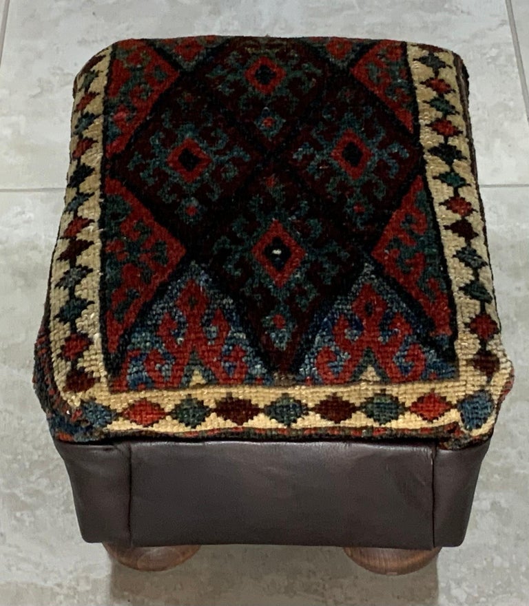 Antique Hand Woven Rug Upholstered Foot Stool For Sale at 1stDibs