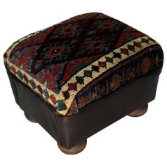 Vintage Hand Woven Rug Upholstered Foot Stool