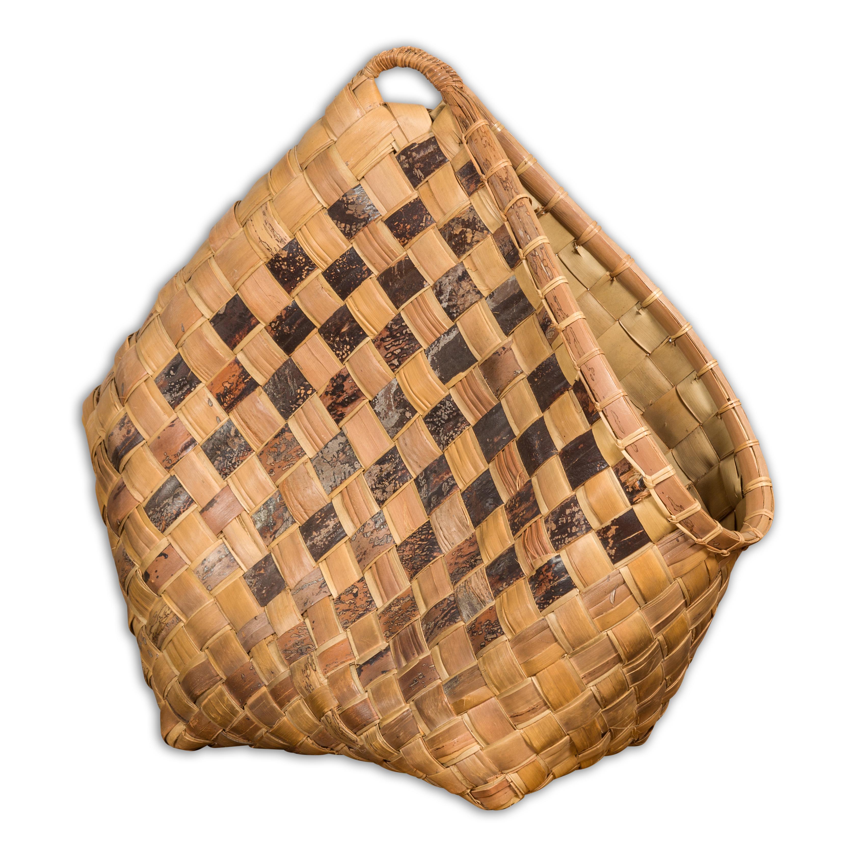 Antique Hand Woven Rustic Karagumoy Filipino Two Toned Grain Basket  For Sale 9