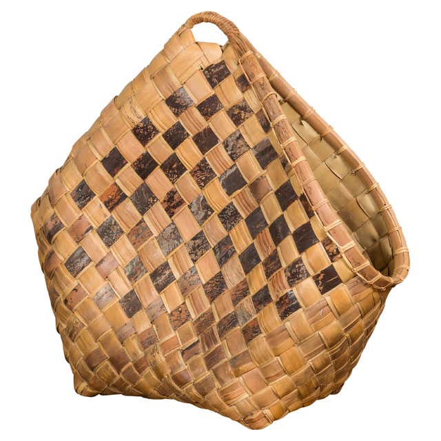 Philippine Pattern Rattan Traditional Handwoven Rattan Grain Basket from Philippines, 19th ...