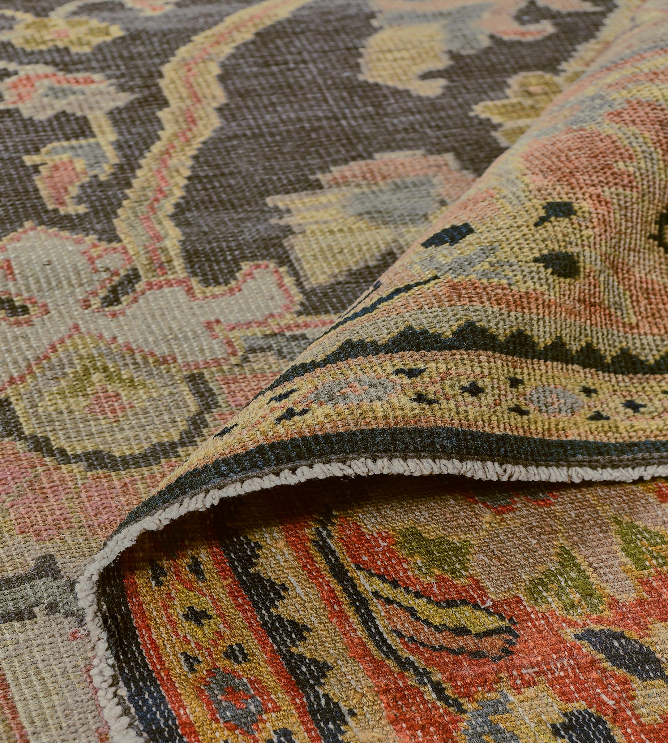 Antique Hand-Woven Wool Floral and Paisley Authentic Persian Sultanabad Rug For Sale 7