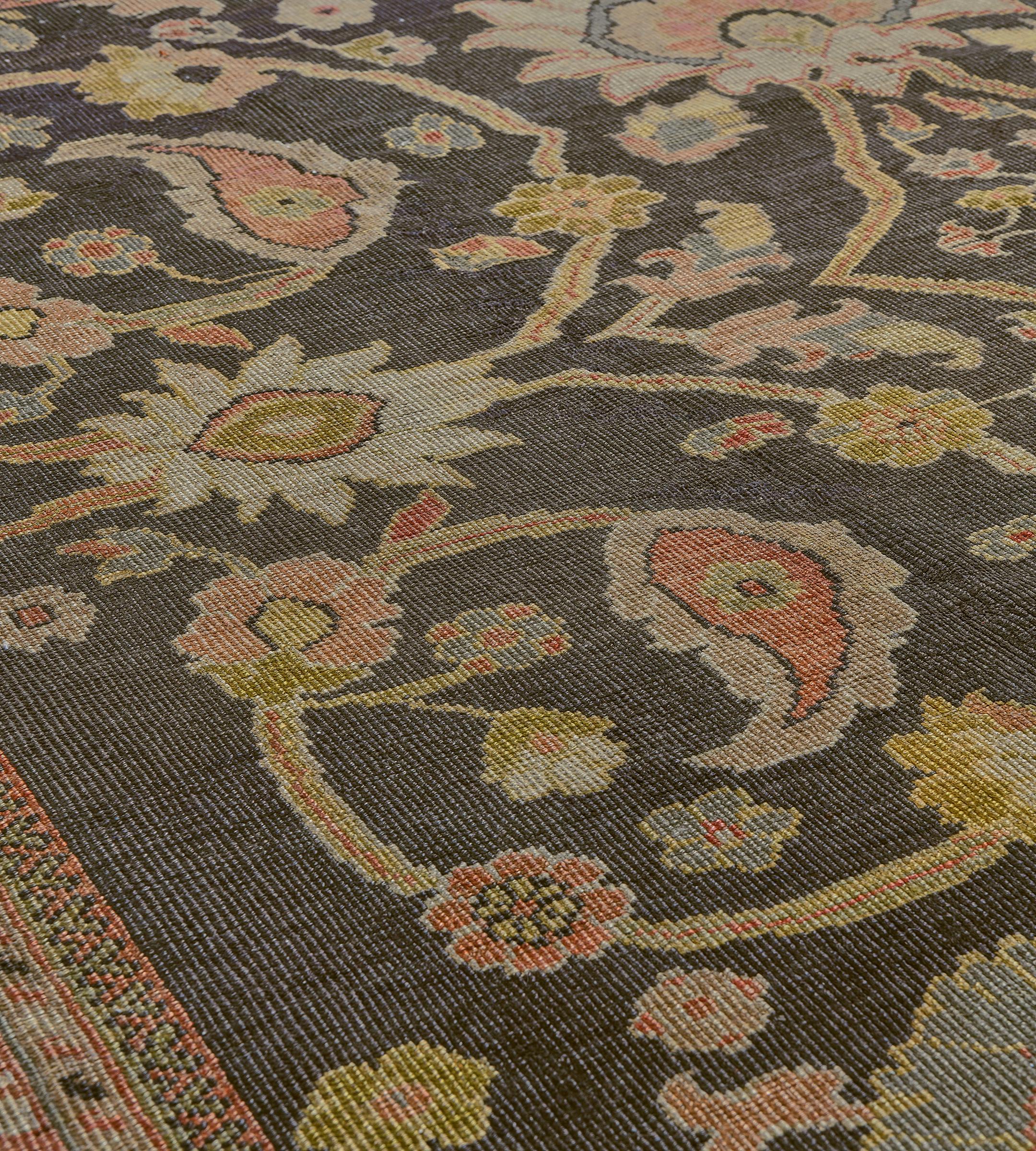19th Century Antique Hand-Woven Wool Floral and Paisley Authentic Persian Sultanabad Rug For Sale