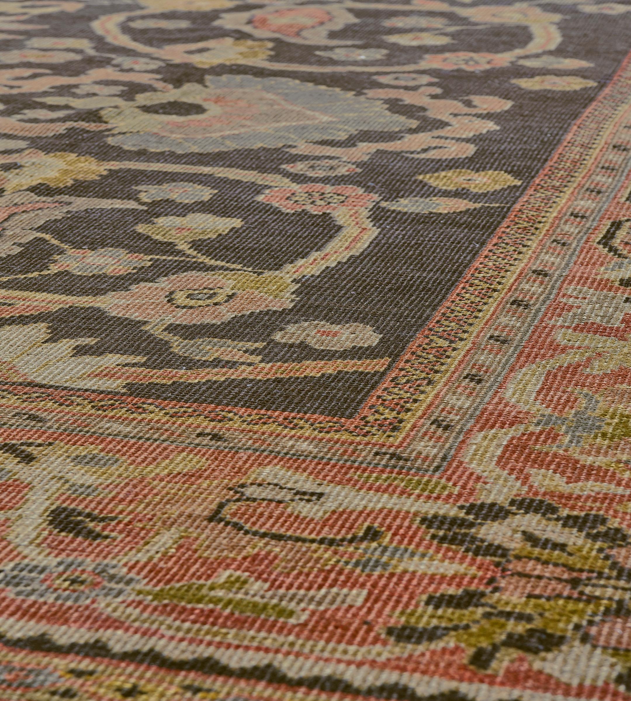 Antique Hand-Woven Wool Floral and Paisley Authentic Persian Sultanabad Rug For Sale 4